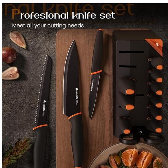 15 Pcs Kitchen Knife Set Dishwasher Safe Sharpener, HiCarbon German Steel&Block - Picture 6 of 6